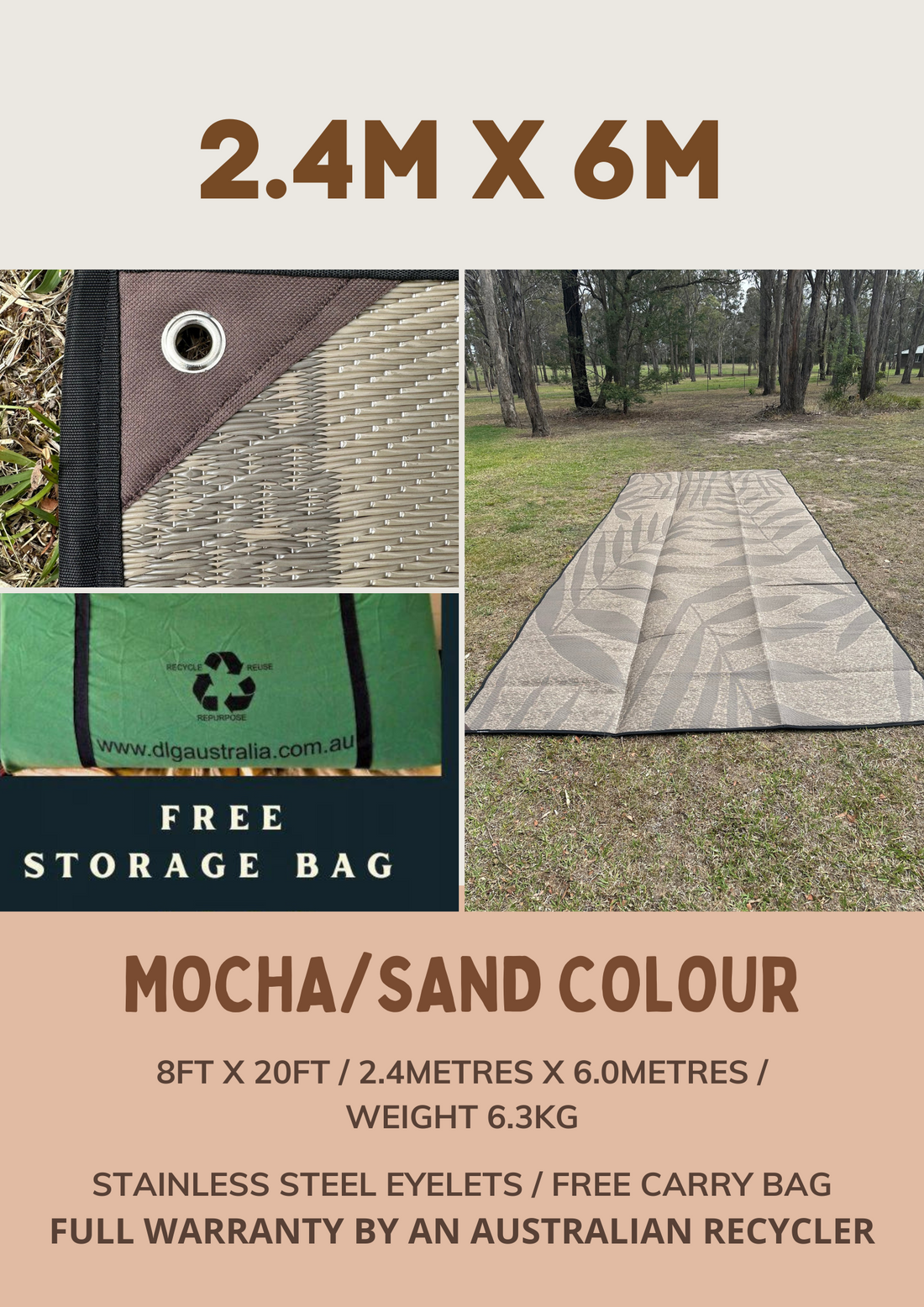 Huge 6m Outdoor Mat - Fantastic new Design - Sand Slate/Mocha